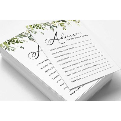 Pacote com 50 Cartões Greenery de Conselhos e Desejos para os Noivos, Jogo de Casamento Sr. e Sra., 13x18 cm - Inkdotpot 12,7 Cm × 17,78 Cm / Branco
