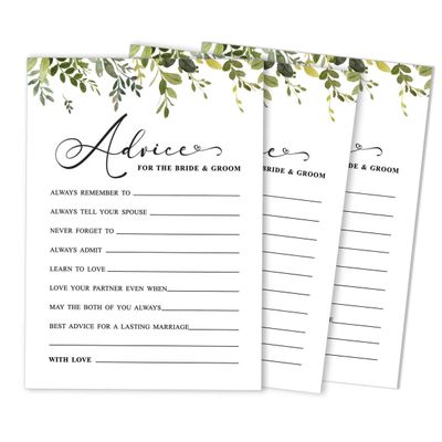 Pacote com 50 Cartões Greenery de Conselhos e Desejos para os Noivos, Jogo de Casamento Sr. e Sra., 13x18 cm - Inkdotpot 12,7 Cm × 17,78 Cm / Branco