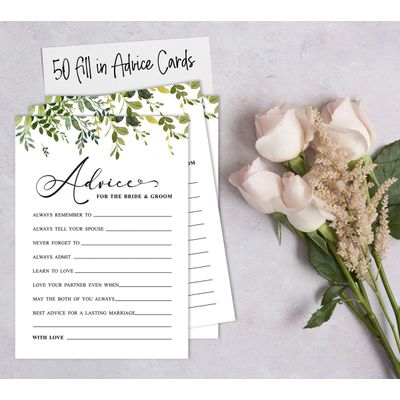Pacote com 50 Cartões Greenery de Conselhos e Desejos para os Noivos, Jogo de Casamento Sr. e Sra., 13x18 cm - Inkdotpot 12,7 Cm × 17,78 Cm / Branco