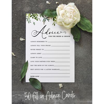 Pacote com 50 Cartões Greenery de Conselhos e Desejos para os Noivos, Jogo de Casamento Sr. e Sra., 13x18 cm - Inkdotpot 12,7 Cm × 17,78 Cm / Branco