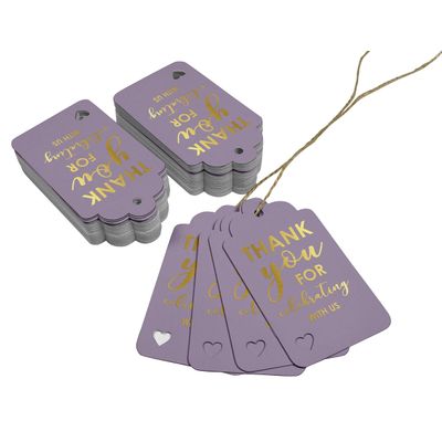 Etiquetas de Papel Metalizado 'Obrigado por Celebrar Conosco' - Chá de Noiva/Bebê/Aposentadoria/Casamento/Aniversário - Inkdotpot 100 Etiquetas Metalizadas / Roxo - Ouro Rosé