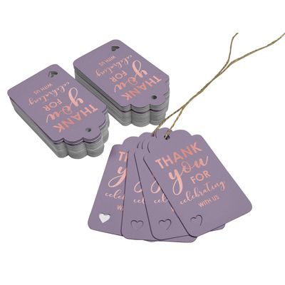 Etiquetas de Papel Metalizado 'Obrigado por Celebrar Conosco' - Chá de Noiva/Bebê/Aposentadoria/Casamento/Aniversário - Inkdotpot 100 Etiquetas Metalizadas / Roxo - Ouro Rosé