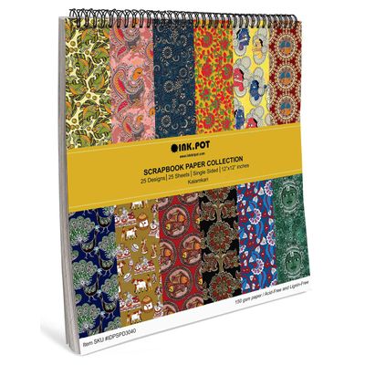 25 Folhas Papel Kalamkari para Scrapbook Lado Único, Cartão Colorido para DIY, Fundo Decorativo, Papel para Diário - Inkdotpot 15,24 Cm × 15,24 Cm / Multicolorido