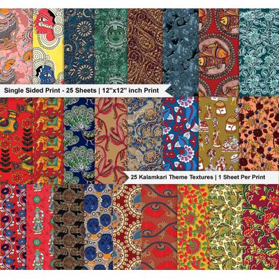 25 Folhas Papel Kalamkari para Scrapbook Lado Único, Cartão Colorido para DIY, Fundo Decorativo, Papel para Diário - Inkdotpot 15,24 Cm × 15,24 Cm / Multicolorido