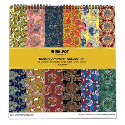 25 Folhas Papel Kalamkari para Scrapbook Lado Único, Cartão Colorido para DIY, Fundo Decorativo, Papel para Diário - Inkdotpot 15,24 Cm × 15,24 Cm / Multicolorido