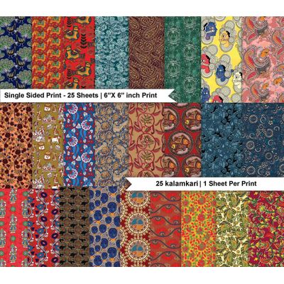 25 Folhas Papel Kalamkari para Scrapbook Lado Único, Cartão Colorido para DIY, Fundo Decorativo, Papel para Diário - Inkdotpot 15,24 Cm × 15,24 Cm / Multicolorido