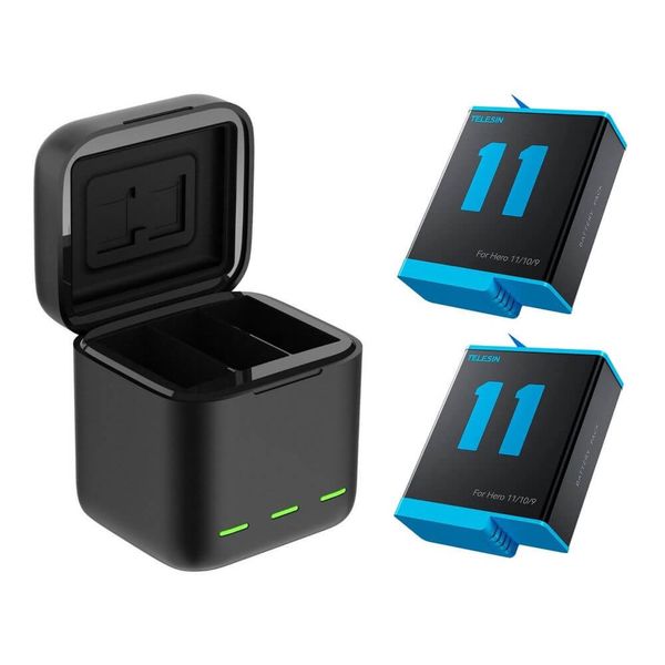 Carregador Triplo + 2 Baterias para GoPro Hero 11 / 10 / 9 Black - Telesin