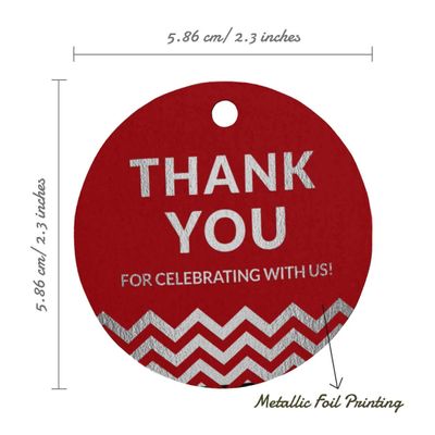 Obrigado por Celebrar Conosco - Chá de Noiva/Bebê/Aposentadoria/Casamento/Aniversário - Tag Metalizada para Garrafa e Lembrança - Inkdotpot 100 Etiquetas Metalizadas / Vermelho - Prata