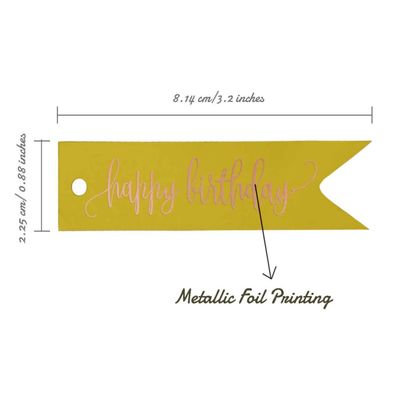 Etiquetas Pendentes de Papel para Lembrancinhas 'Feliz Aniversário' com Foil Artesanal - Inkdotpot 50 Etiquetas Metalizadas / Amarelo - Ouro Rosé