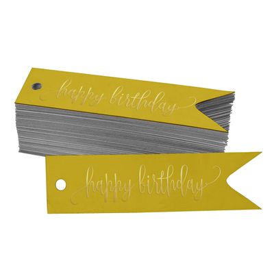 Etiquetas Pendentes de Papel para Lembrancinhas 'Feliz Aniversário' com Foil Artesanal - Inkdotpot 50 Etiquetas Metalizadas / Amarelo - Ouro Rosé