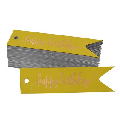 Etiquetas Pendentes de Papel para Lembrancinhas 'Feliz Aniversário' com Foil Artesanal - Inkdotpot 50 Etiquetas Metalizadas / Amarelo - Ouro Rosé