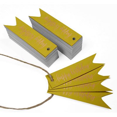 Etiquetas Pendentes de Papel para Lembrancinhas 'Feliz Aniversário' com Foil Artesanal - Inkdotpot 50 Etiquetas Metalizadas / Amarelo - Ouro Rosé
