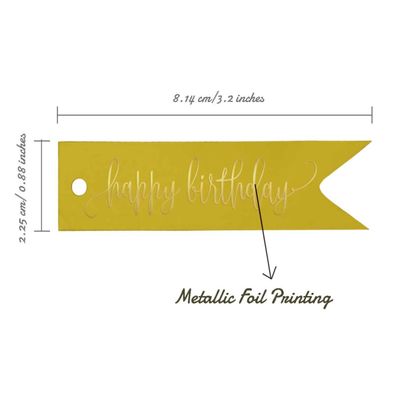 Etiquetas Pendentes de Papel para Lembrancinhas 'Feliz Aniversário' com Foil Artesanal - Inkdotpot 50 Etiquetas Metalizadas / Amarelo - Ouro Rosé
