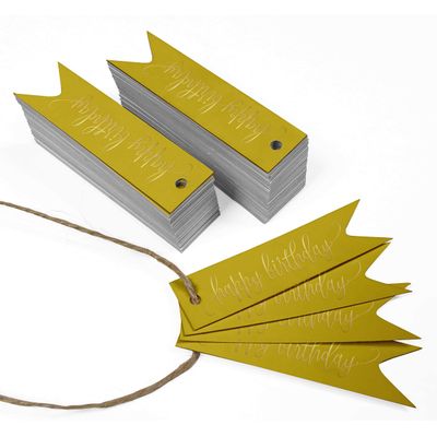 Etiquetas Pendentes de Papel para Lembrancinhas 'Feliz Aniversário' com Foil Artesanal - Inkdotpot 50 Etiquetas Metalizadas / Amarelo - Ouro Rosé