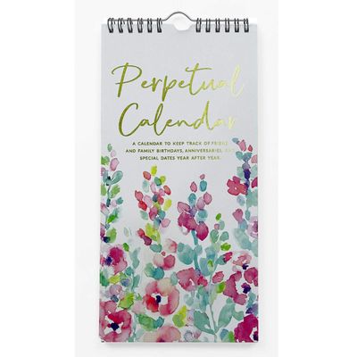 Calendário Perpétuo Floral Enfeite de Parede para Aniversário, Lembrete de Eventos, Detalhe Dourado, Planejador/Organizador - Inkdotpot 27,94 Cm × 13,72 Cm / Multicolorido