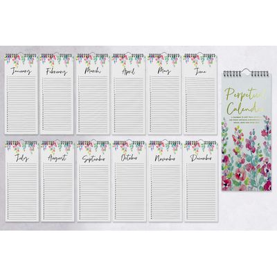 Calendário Perpétuo Floral Enfeite de Parede para Aniversário, Lembrete de Eventos, Detalhe Dourado, Planejador/Organizador - Inkdotpot 27,94 Cm × 13,72 Cm / Multicolorido