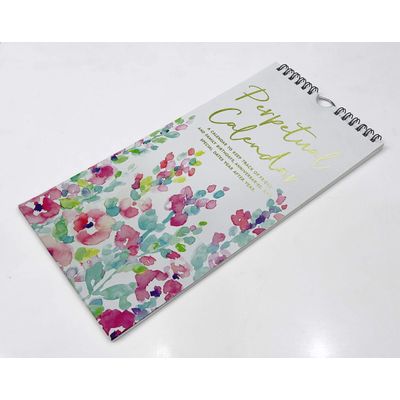 Calendário Perpétuo Floral Enfeite de Parede para Aniversário, Lembrete de Eventos, Detalhe Dourado, Planejador/Organizador - Inkdotpot 27,94 Cm × 13,72 Cm / Multicolorido