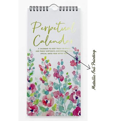 Calendário Perpétuo Floral Enfeite de Parede para Aniversário, Lembrete de Eventos, Detalhe Dourado, Planejador/Organizador - Inkdotpot 27,94 Cm × 13,72 Cm / Multicolorido