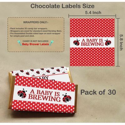 Rótulos para Embalagem de Barra de Chocolate para Chá de Bebê Tema Joaninha para Menina - Pacote com 30 Unidades (sem Chocolate) - Inkdotpot 13,72 Cm × 14,73 Cm / Branco