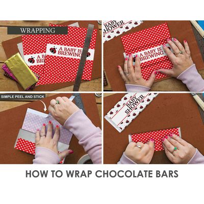Rótulos para Embalagem de Barra de Chocolate para Chá de Bebê Tema Joaninha para Menina - Pacote com 30 Unidades (sem Chocolate) - Inkdotpot 13,72 Cm × 14,73 Cm / Branco
