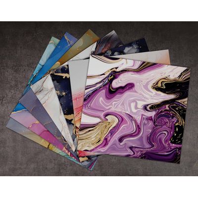 Bloco de 25 Folhas Tema Mármore, Textura Lado Único, Papel Cartão Colorido para Scrapbook, Material para Cartões e Diário - Inkdotpot 15,24 Cm × 15,24 Cm / Multicolorido