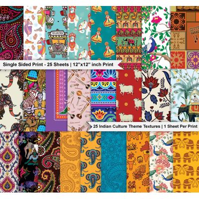 Bloco 25 Folhas Tema Indiano para Scrapbook - Papel Lado Único - Papel Cartão Colorido para Scrapbooking, para Cartões e Diários - Inkdotpot 30,48 Cm × 30,48 Cm / Multicolorido