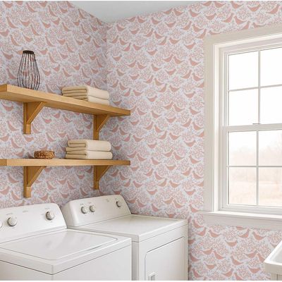 Papel de Parede Vinil Removível com Estampa de Pássaro e Coral, Impermeável para Decoração - S4Sassy 63,5 cm (L) × 152,4 cm (C) / Laranja - Vinil Liso