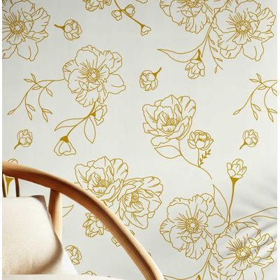 Papel de Parede Adesivo Vinil, Arte Floral Minimalista, Impermeável, para Paredes e Armários - Amarelo - S4Sassy 63,5 cm (L) × 609,6 cm (C) / Amarelo - Vinil Liso