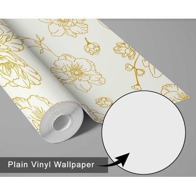 Papel de Parede Adesivo Vinil, Arte Floral Minimalista, Impermeável, para Paredes e Armários - Amarelo - S4Sassy 63,5 cm (L) × 609,6 cm (C) / Amarelo - Vinil Liso