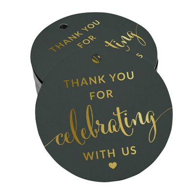 Etiquetas de Presente em Papel Laminado Obrigado Chá de Bebê-Casamento-Aniversário-Aposentadoria - Inkdotpot 50 Etiquetas Metalizadas / Cinza - Ouro Rosé