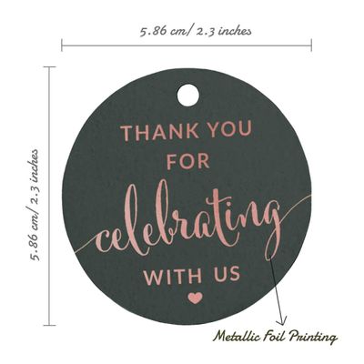 Etiquetas de Presente em Papel Laminado Obrigado Chá de Bebê-Casamento-Aniversário-Aposentadoria - Inkdotpot 50 Etiquetas Metalizadas / Cinza - Ouro Rosé