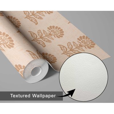 Papel de Parede Adesivo Vinílico, Floral Étnico Removível, Impermeável para Quartos e Salas - Bege - S4Sassy 63,5 cm (L) × 152,4 cm (C) / Bege - Vinil Texturizado