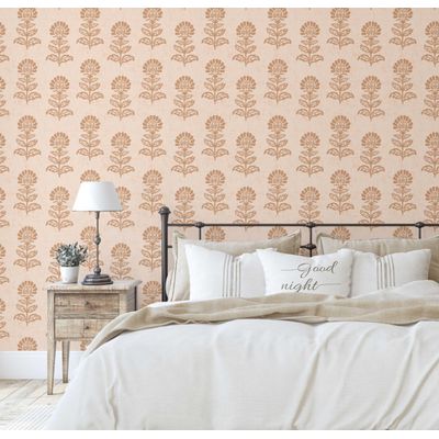 Papel de Parede Adesivo Vinílico, Floral Étnico Removível, Impermeável para Quartos e Salas - Bege - S4Sassy 63,5 cm (L) × 152,4 cm (C) / Bege - Vinil Texturizado