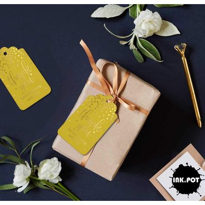 Etiquetas de Papel Metalizado para Pendurar 'Obrigado por Comemorar Comigo' Lembrancinhas de Aniversário - Inkdotpot 50 Etiquetas Metalizadas / Amarelo - Dourado