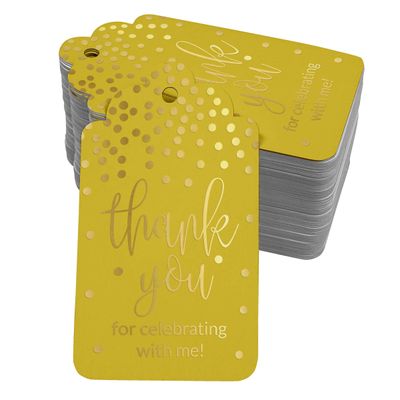 Etiquetas de Papel Metalizado para Pendurar 'Obrigado por Comemorar Comigo' Lembrancinhas de Aniversário - Inkdotpot 50 Etiquetas Metalizadas / Amarelo - Dourado