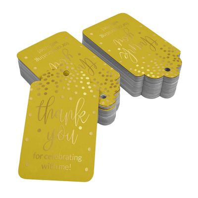 Etiquetas de Papel Metalizado para Pendurar 'Obrigado por Comemorar Comigo' Lembrancinhas de Aniversário - Inkdotpot 50 Etiquetas Metalizadas / Amarelo - Dourado