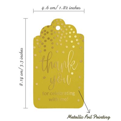 Etiquetas de Papel Metalizado para Pendurar 'Obrigado por Comemorar Comigo' Lembrancinhas de Aniversário - Inkdotpot 50 Etiquetas Metalizadas / Amarelo - Dourado