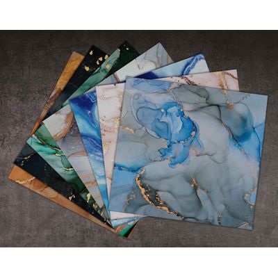 Bloco de 25 Folhas Tema Mármore, Textura Lado Único, Papel Cartão Colorido para Scrapbook, Material para Cartões e Diário - Inkdotpot 30,48 Cm × 30,48 Cm / Multicolorido