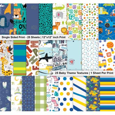 Bloco de 25 Folhas Tema Bebê para Scrapbook Lado Único, Papel Cartão Colorido, Fundos Decorativos, Cartões e Diário - Inkdotpot 30,48 Cm × 30,48 Cm / Multicolorido