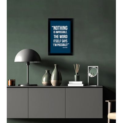 Arte de Parede Motivacional "Nothing Is Impossible" - Audrey Hepburn, Azul, 1 Unidade - Inkdotpot 20,32 Cm × 25,4 Cm / Moldura Preta