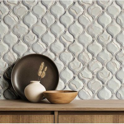 Revestimento de Parede Vintage Mosaico Liso Impermeável, Contact Estampa Arabesco para Backsplash, Vinil Autoadesivo, DIY, Branco - S4Sassy 63,5 cm (L) × 914,4 cm (C) / Branco - Vinil Liso