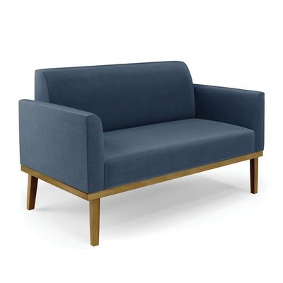 Sofá Namoradeira Com Poltrona Base De Madeira Fixa Castanho Marisa Suede D03 - D?rossi Cor Azul Marinho