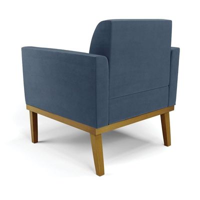 Sofá Namoradeira Com Poltrona Base De Madeira Fixa Castanho Marisa Suede D03 - D?rossi Cor Azul Marinho