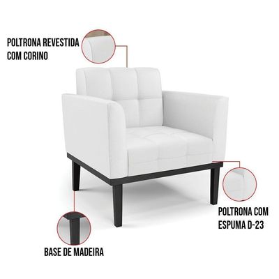 Sofá Namoradeira E 2 Poltronas Base De Madeira Preto Elisa Corino D03 - D'rossi Cor Branco
