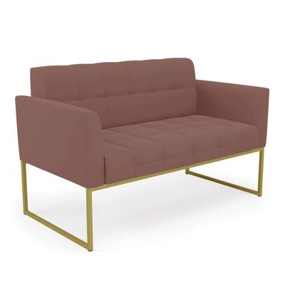 Kit 1 Sofá Namoradeira E 2 Poltronas Elisa Veludo Base Metálica Industrial Dourado - D'rossi Cor Rose