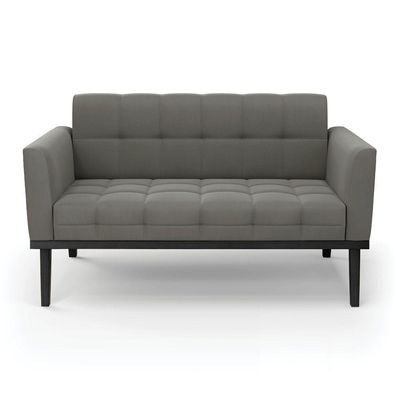 Sofá Namoradeira 2 Lugares Base De Madeira Preto Elisa Suede Grafite D03 - D'rossi