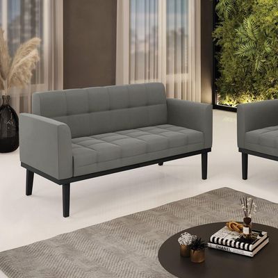 Sofá Namoradeira 2 Lugares Base De Madeira Preto Elisa Suede Grafite D03 - D'rossi