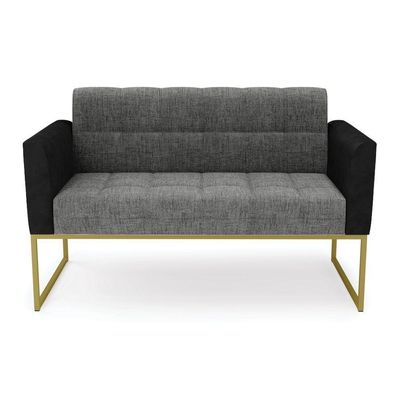Sofá Namoradeira 2 Lugares Base Industrial Dourado Elisa Preto-linho Grafite A26 D03 - D'rossi
