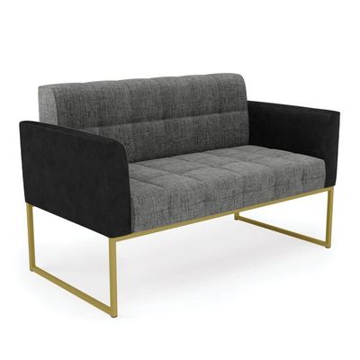 Sofá Namoradeira 2 Lugares Base Industrial Dourado Elisa Preto-linho Grafite A26 D03 - D'rossi