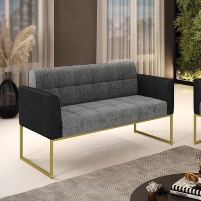 Sofá Namoradeira 2 Lugares Base Industrial Dourado Elisa Preto-linho Grafite A26 D03 - D'rossi